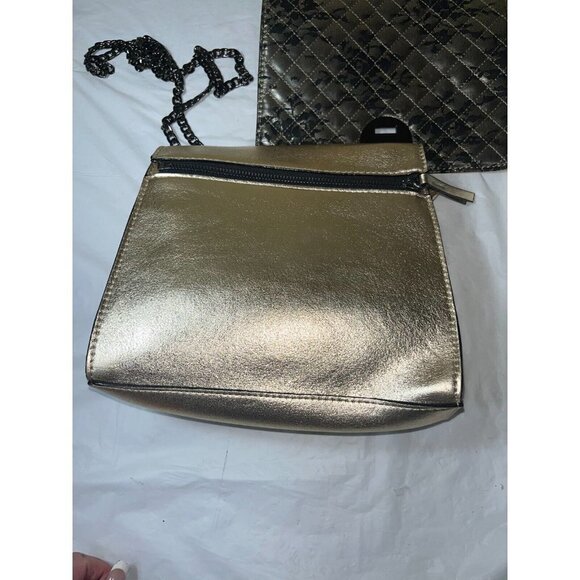 Gianni Bernini gold Leather Shoulder bag Chain Strap interchangeable zip off - Picture 6 of 13